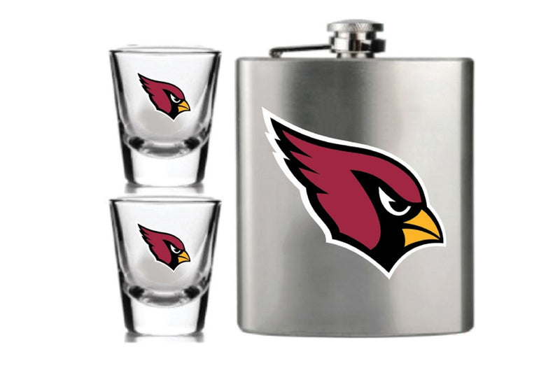 NFL Arizona Cardinals 6oz Flask Shot & 2oz Glasses Set, Stainless Steel - Flashpopup.com