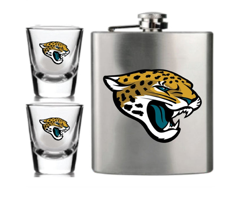 NFL Jacksonville Jaguars 6oz Flask Shot & 2oz Glasses Set, Stainless Steel - Flashpopup.com