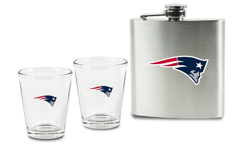 NFL New England Patriots 6oz Flask Shot & 2oz Glasses Set, Stainless Steel - Flashpopup.com