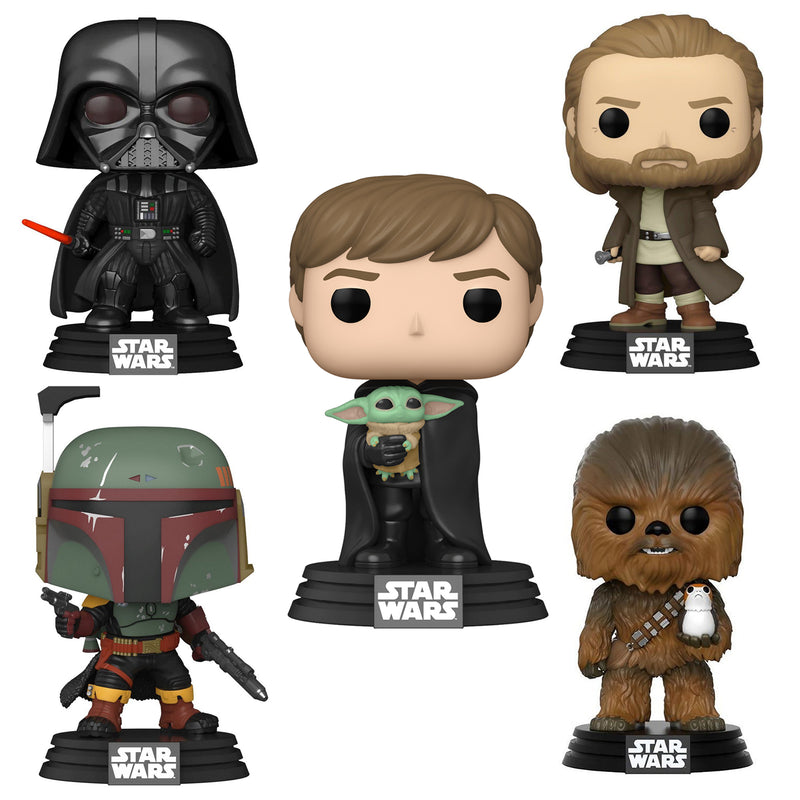 Funko Pop! Star Wars - 5pk Darth Vader, Obi-Wan Kenobi, Luke Skywalker, Boba Fett, Chewbacca - 480, 482, 538, 539, 195 - Flashpopup.com