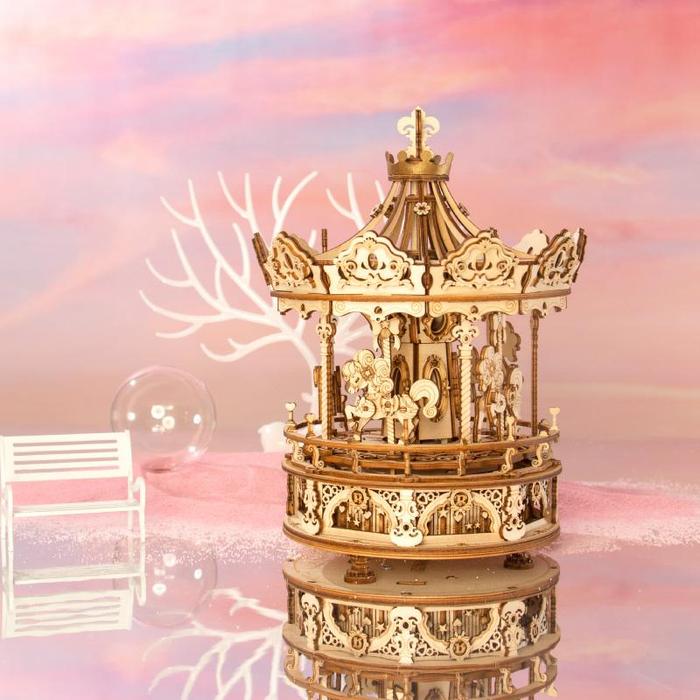 DIY 3D Wood Puzzle Music Box: Romantic Carousel - 336 Pieces - Flashpopup.com