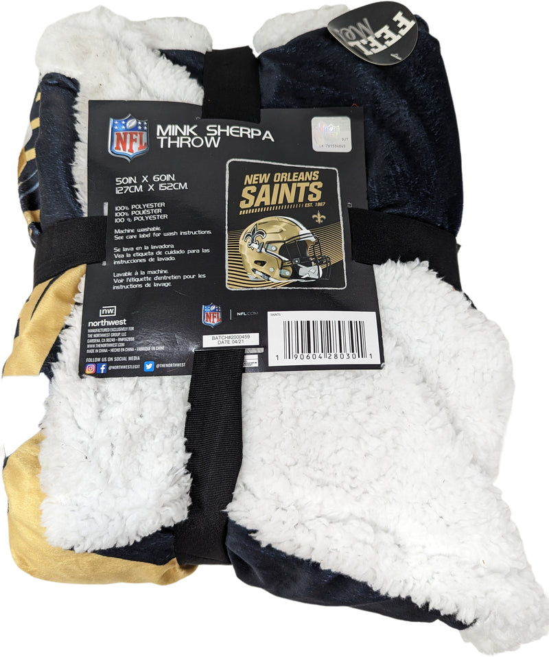 NFL Mink Sherpa Throw- Saints (50"x 60")