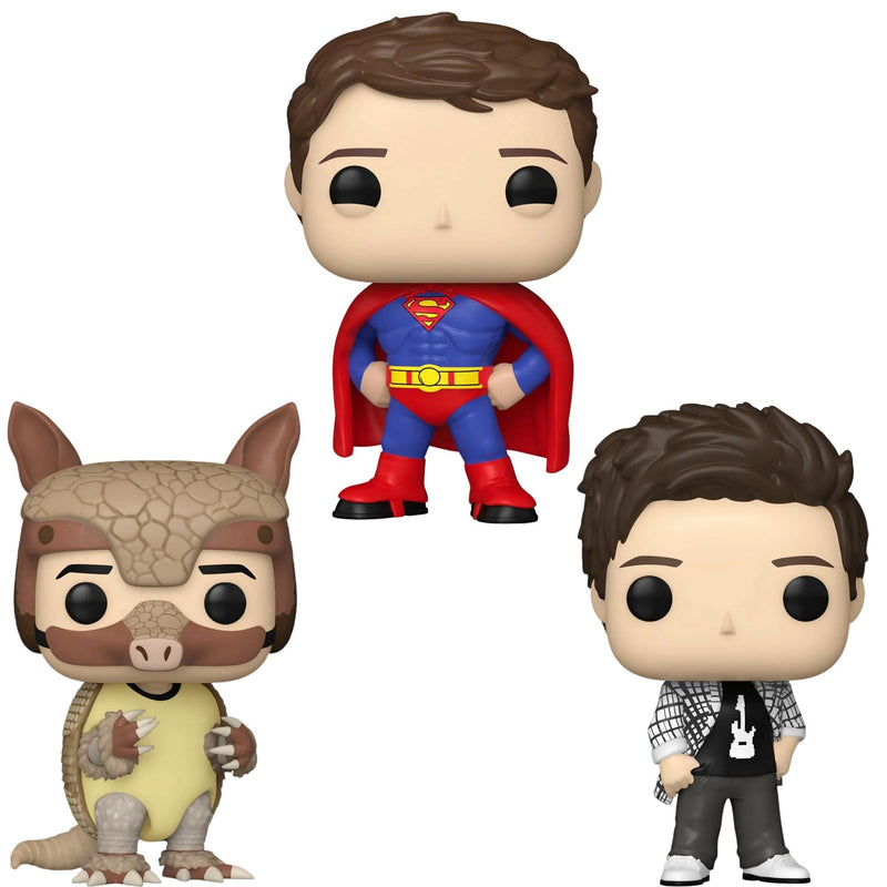 Funko Pop! 3 Pack Friends - Joey Tribbiani Superman #1645, Chandler Bing Flashback #1646, Ross Geller Armadillo #1648