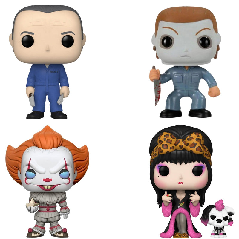 Funko Pop! 4 Pack Horror Mix: Hannibal #1248, Michael Myers #03, Pennywise #472, Elvira & Gonk #1647