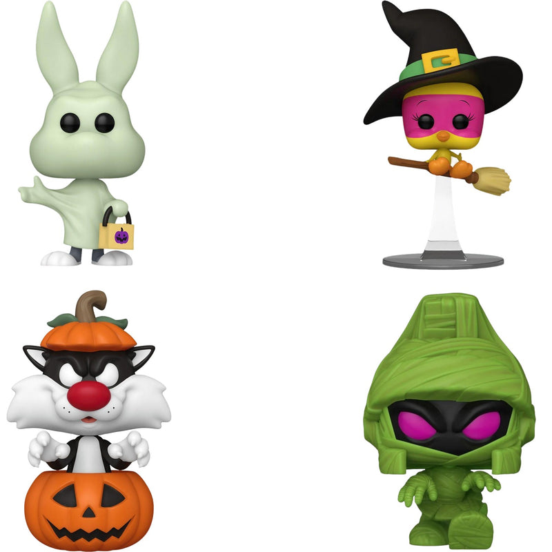 Funko Pop! 4 Pack Looney Tunes Halloween: Bugs Bunny (Ghost) #1673, Tweety (Witch) #1676, Sylvester (Pumpkin) #1675, Marvin the Martian (Mummy) #1674