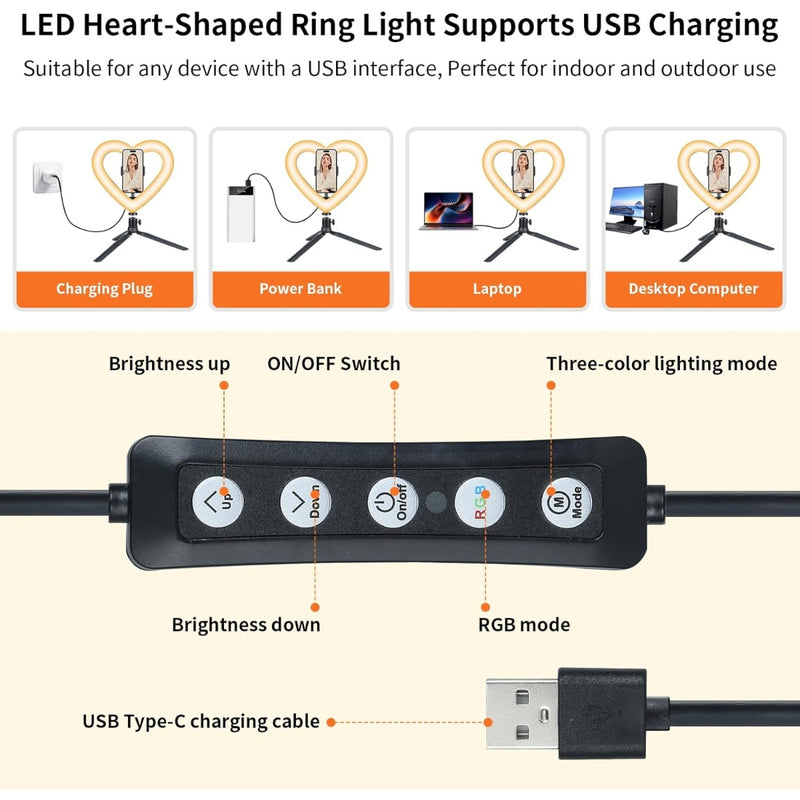 Ring Light LED Multi-Color Heart Shape