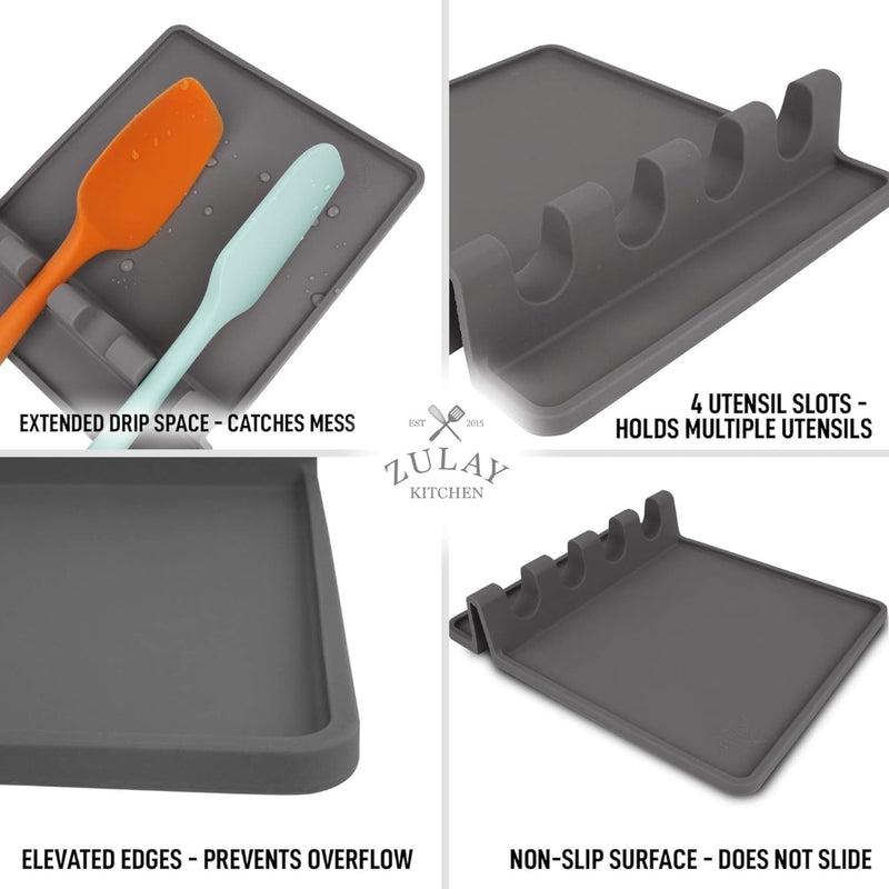 2 Pack Black/Grey Silicone Utensil Rack Spoons, Forks, Tongs & More