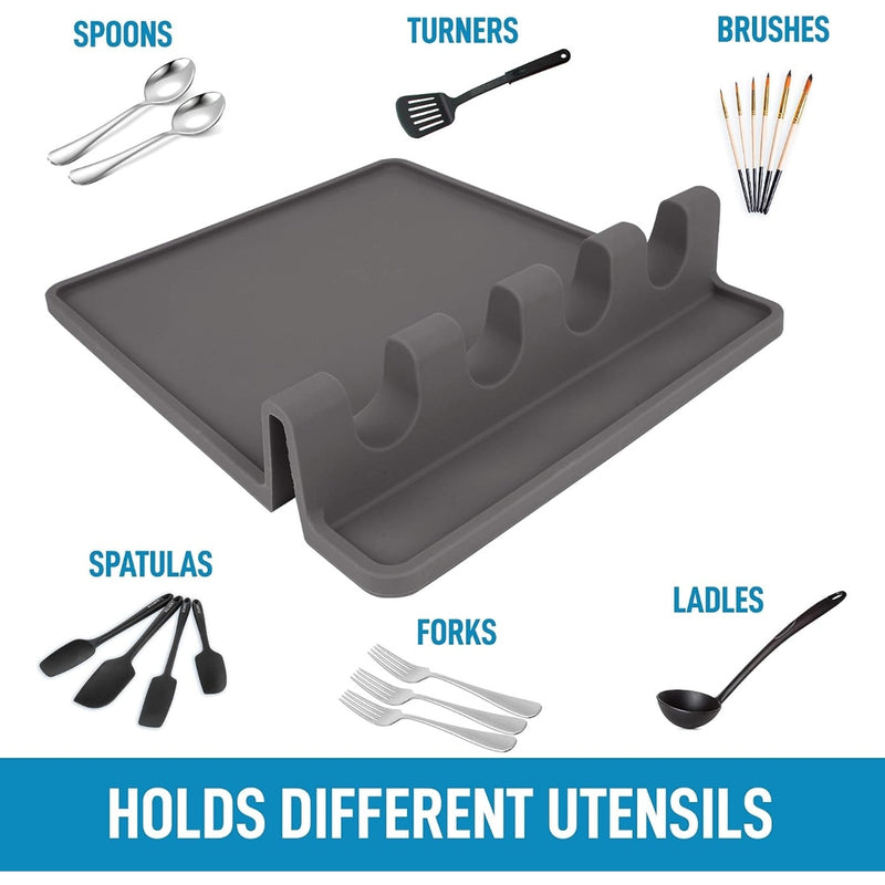 2 Pack Black/Grey Silicone Utensil Rack Spoons, Forks, Tongs & More