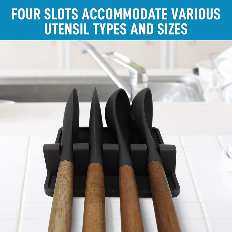 Black Silicone Utensil Rack Spoons, Forks, Tongs & More