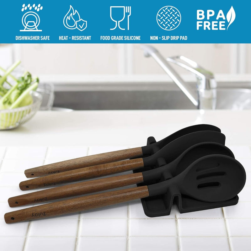 Black Silicone Utensil Rack Spoons, Forks, Tongs & More