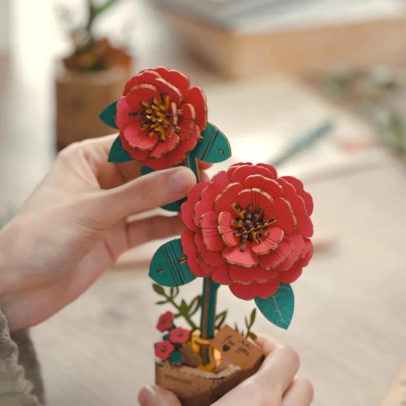 DIY 3D Wood Puzzle Red Camellia 113pcs