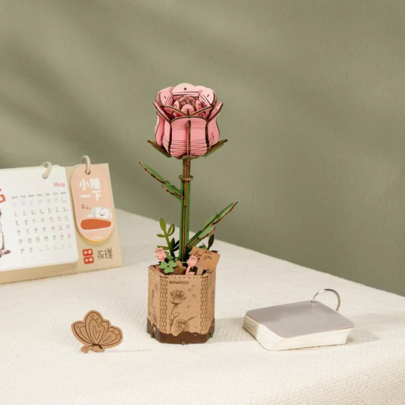 DIY 3D Wood Puzzle Pink Rose 104pcs