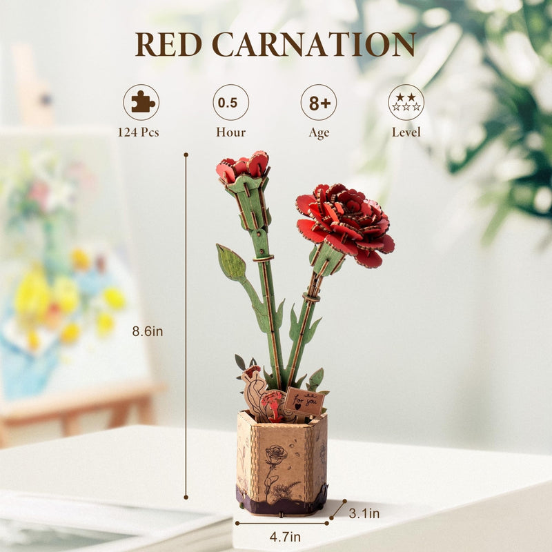 DIY 3D Wood Puzzle Red Carnation 124pcs