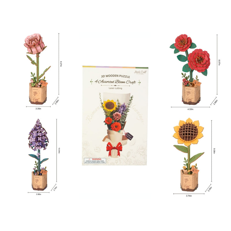 DIY 3D Wood Puzzle 4 Pack Flower Bouquet