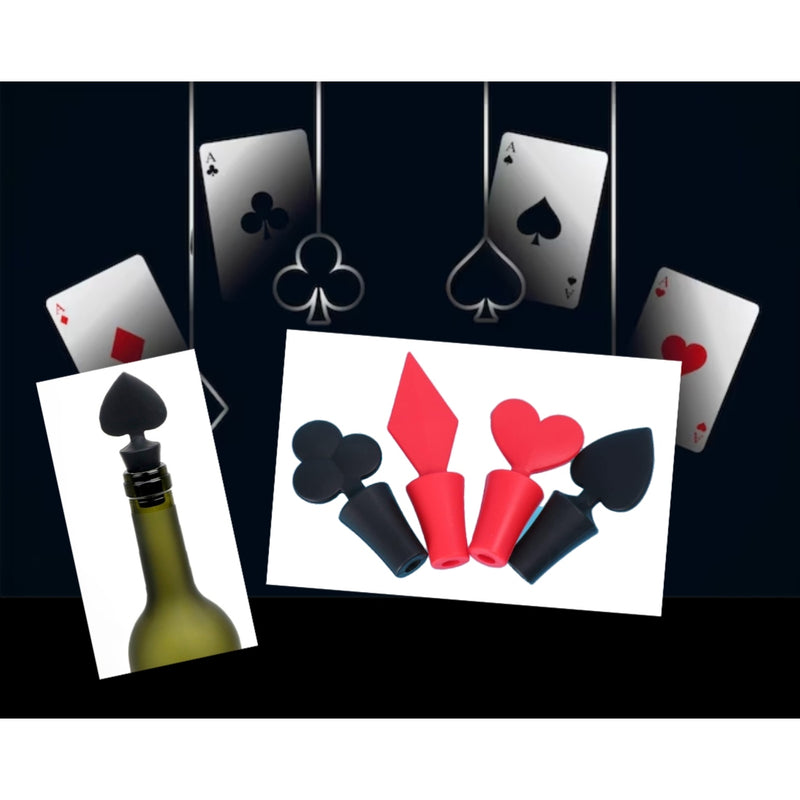 Wine Stopper Black and Red Poker Card Suits 4 Pack