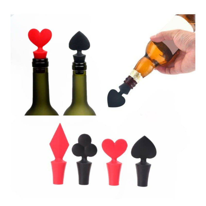 Wine Stopper Black and Red Poker Card Suits 4 Pack