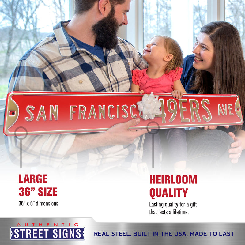 NFL Street Sign San Francisco 49Ers Ave Metal Sign, 3 pounds Dimensions 6" x 36" - Flashpopup.com