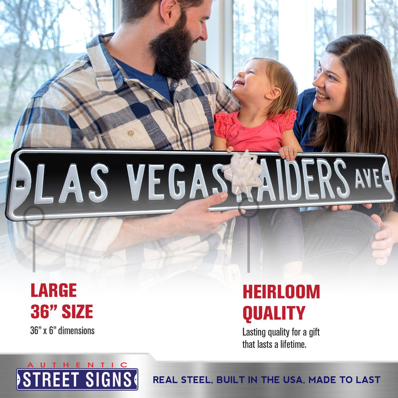 NFL Street Sign Las Vegas Raiders Ave Metal Sign, 3 pounds Dimensions 6" x 36" - Flashpopup.com