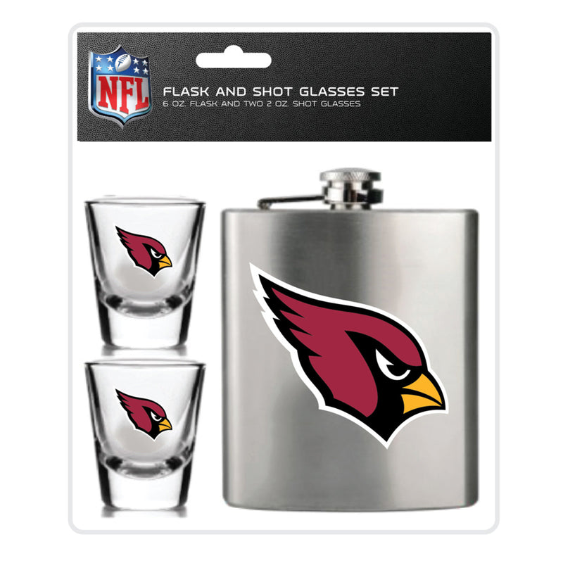 NFL Arizona Cardinals 6oz Flask Shot & 2oz Glasses Set, Stainless Steel - Flashpopup.com