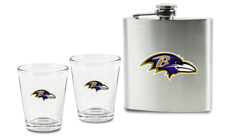 NFL Baltimore Ravens 6oz Flask Shot & 2oz Glasses Set, Stainless Steel - Flashpopup.com