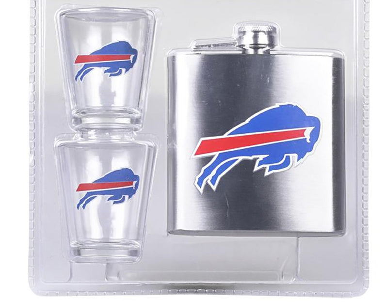 NFL Buffalo Bills 6oz Flask Shot & 2oz Glasses Set, Stainless Steel - Flashpopup.com