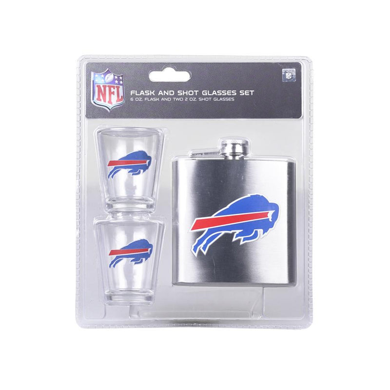 NFL Buffalo Bills 6oz Flask Shot & 2oz Glasses Set, Stainless Steel - Flashpopup.com