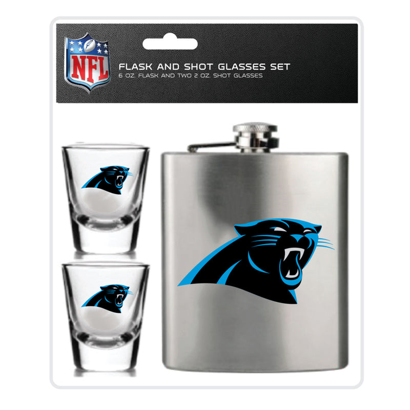 NFL Carolina Panthers 6oz Flask Shot & 2oz Glasses Set, Stainless Steel - Flashpopup.com