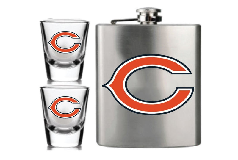 NFL Chicago Bears 6oz Flask Shot & 2oz Glasses Set, Stainless Steel - Flashpopup.com