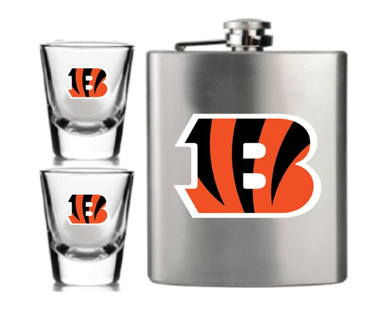 NFL Cincinnati Bengals 6oz Flask Shot & 2oz Glasses Set, Stainless Steel - Flashpopup.com