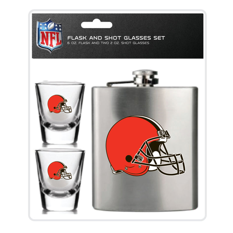 NFL Cleveland Browns 6oz Flask Shot & 2oz Glasses Set, Stainless Steel - Flashpopup.com