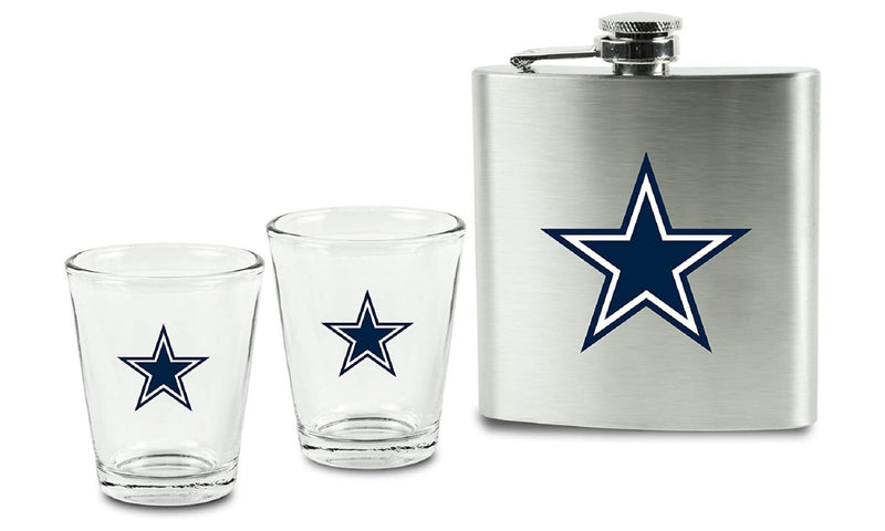 NFL Dallas Cowboys 6oz Flask Shot & 2oz Glasses Set, Stainless Steel - Flashpopup.com