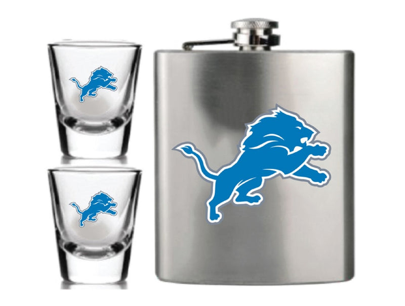 NFL Detroit Lions 6oz Flask Shot & 2oz Glasses Set, Stainless Steel - Flashpopup.com