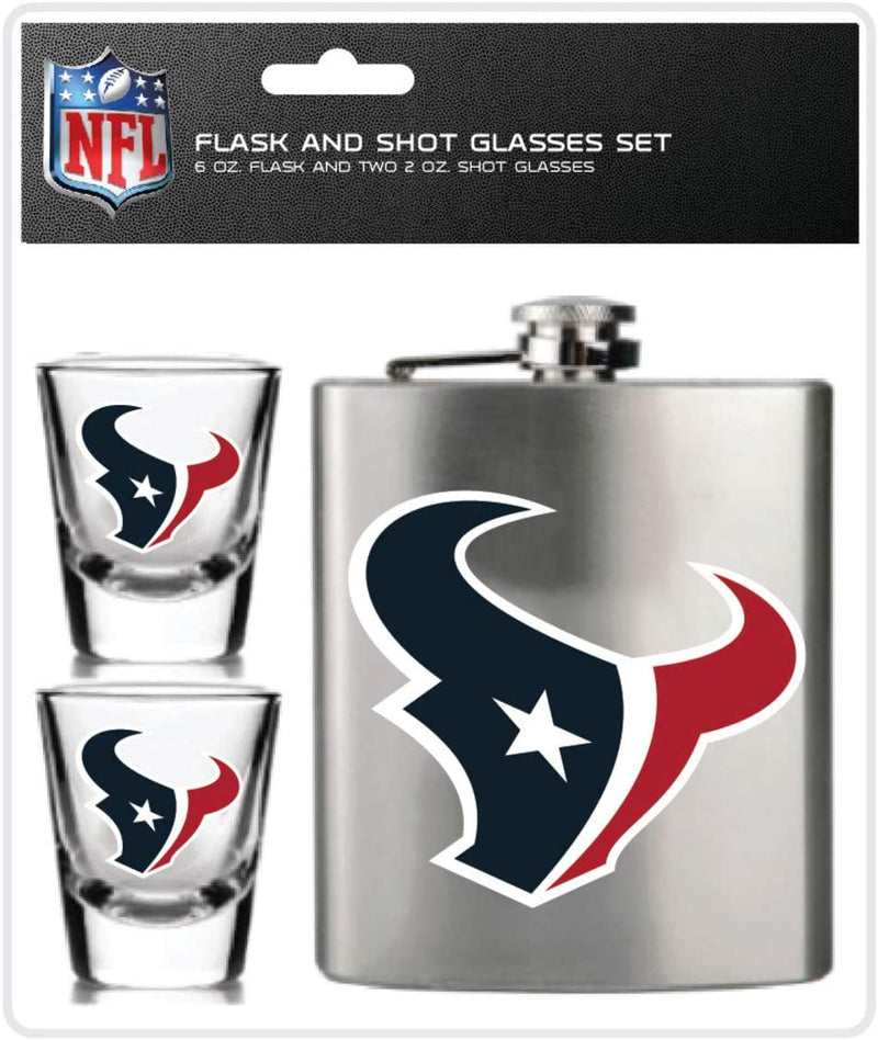 NFL Houston Texans 6oz Flask Shot & 2oz Glasses Set, Stainless Steel - Flashpopup.com