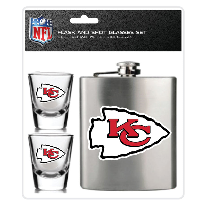 NFL Kansas City Chiefs 6oz Flask Shot & 2oz Glasses Set, Stainless Steel - Flashpopup.com