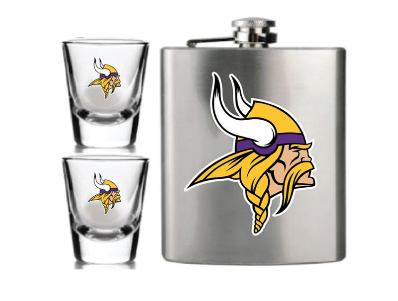 NFL Minnesota Vikings 6oz Flask Shot & 2oz Glasses Set, Stainless Steel - Flashpopup.com