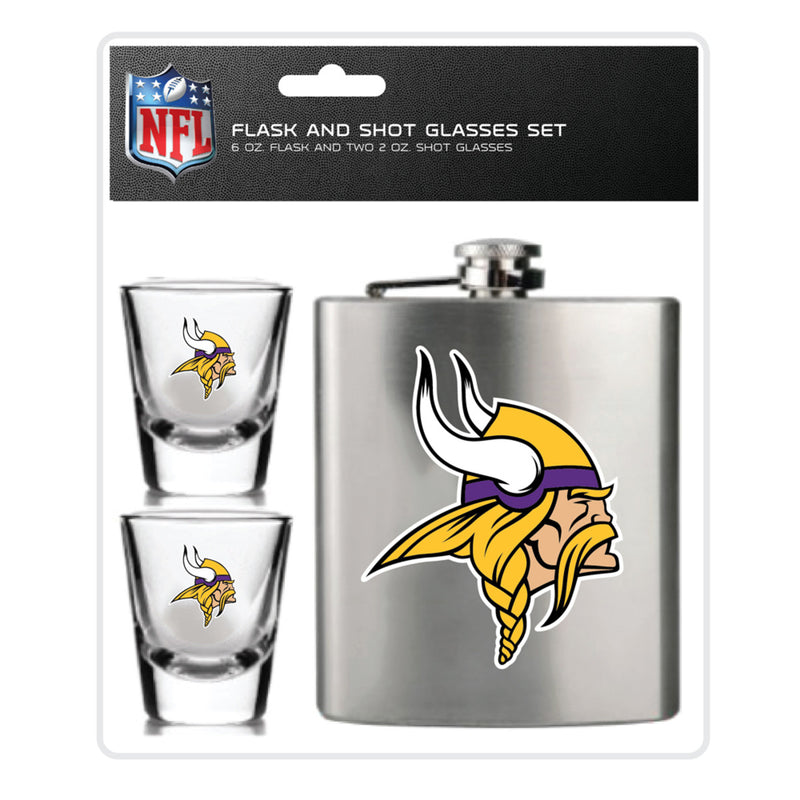 NFL Minnesota Vikings 6oz Flask Shot & 2oz Glasses Set, Stainless Steel - Flashpopup.com