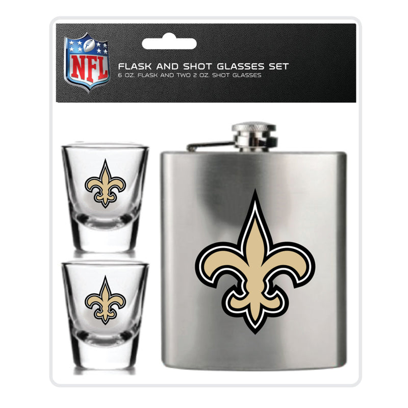 NFL New Orleans Saints 6oz Flask Shot & 2oz Glasses Set, Stainless Steel - Flashpopup.com