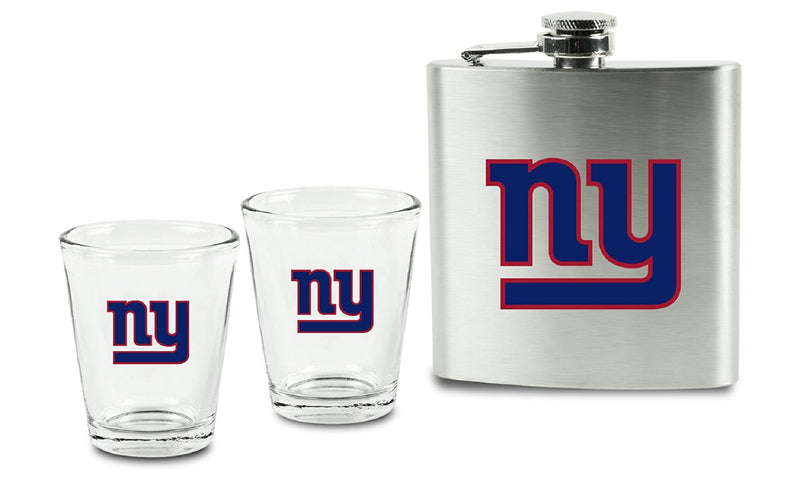 NFL New York Giants 6oz Flask Shot & 2oz Glasses Set, Stainless Steel - Flashpopup.com