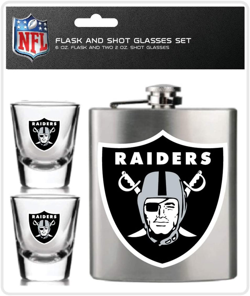 NFL Raiders 6oz Flask Shot & 2oz Glasses Set, Stainless Steel - Flashpopup.com