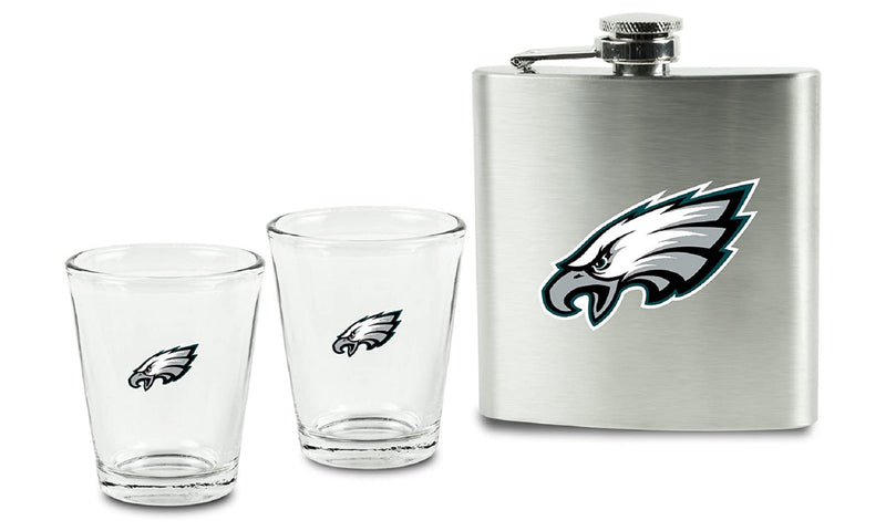 NFL Philadelphia Eagles 6oz Flask Shot & 2oz Glasses Set, Stainless Steel - Flashpopup.com