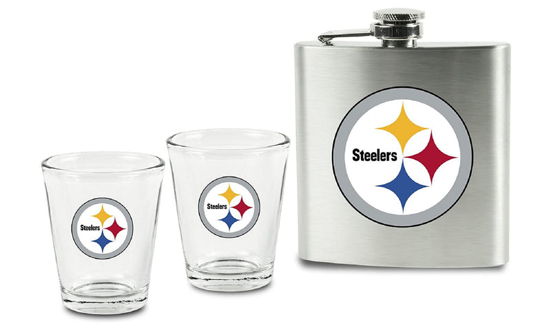 NFL Pittsburgh Steelers 6oz Flask Shot & 2oz Glasses Set, Stainless Steel - Flashpopup.com