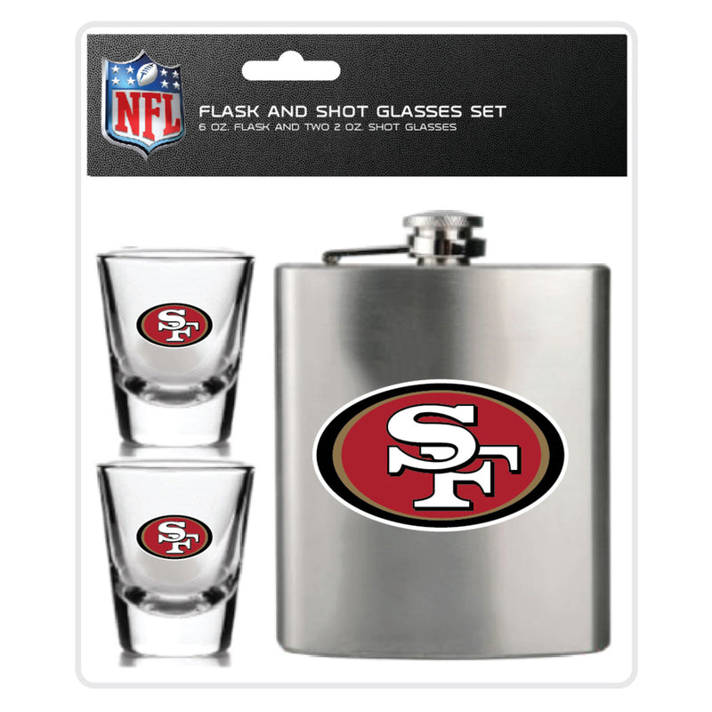 NFL San Francisco 49Ers 6oz Flask Shot & 2oz Glasses Set, Stainless Steel - Flashpopup.com