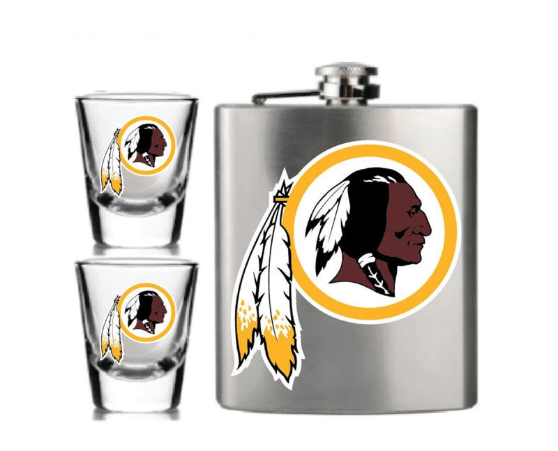 Collectible NFL Washington Redskins 6oz Flask Shot & 2oz Glasses Set, Stainless Steel - Flashpopup.com