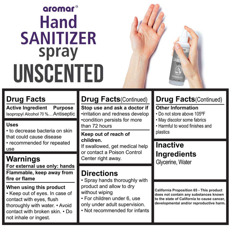 Aromar 8Pc Hand Sanitizer 2oz Spray 70% Alcohol Essential Oils Fresh Water & Lavender Scented - Flashpopup.com
