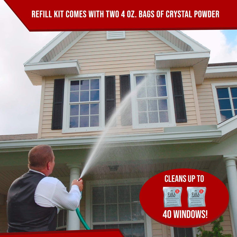 Full Crystal Refill Kit - Two 4 Oz. Crystal Powder Exterior Window Cleaner Packets for Glass and Screens (Cleans Up to 40 Windows) - Flashpopup.com