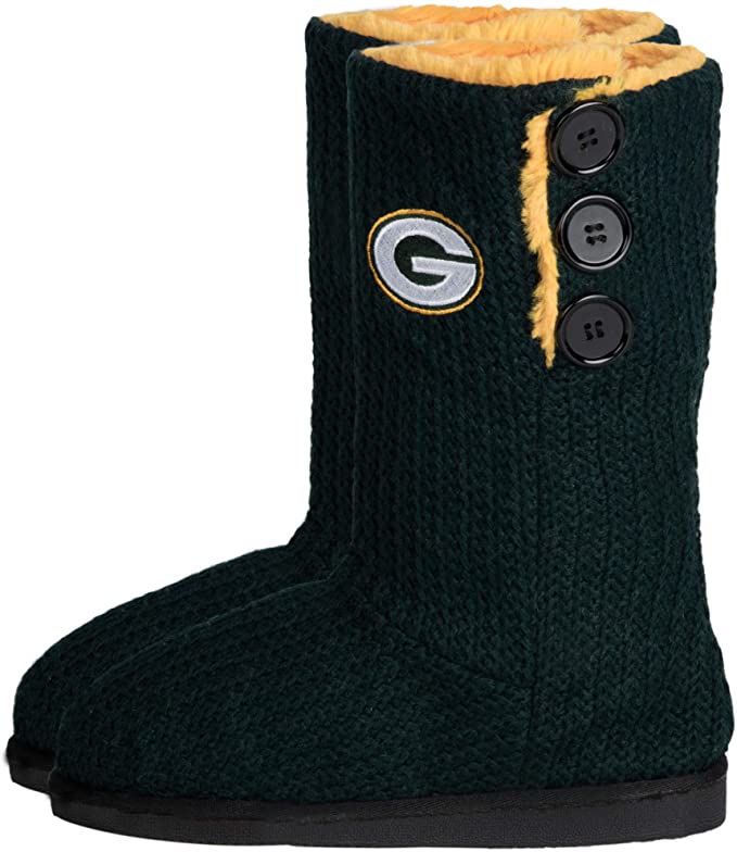 Green Bay Packers High End Button Boot Slipper - Flashpopup.com