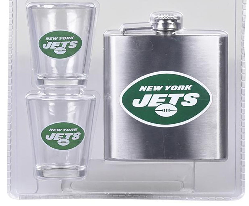 NFL New York Jets 6oz Flask Shot & 2oz Glasses Set, Stainless Steel - Flashpopup.com