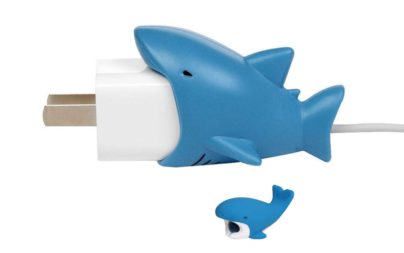 2pk iPhone Big Biter & Small Chomper Cable Protectors - Blue Shark & Blue Whale - Flashpopup.com