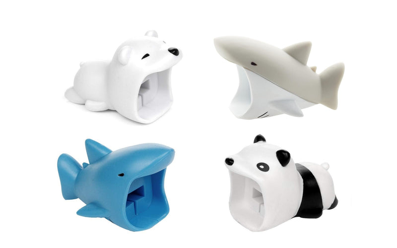 4pk iPhone Big Cable Animal Biters Cable Protectors - Zoo (Panda, Polar, Blue Shark, White Shark) - Flashpopup.com