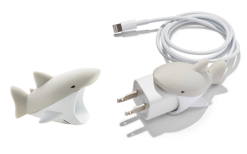2pk iPhone Big Cable Animal Biters Cable Protectors - Grey/White Shark - Flashpopup.com